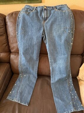 Baccini Blue Denim Flared Jeans with Stud Accents